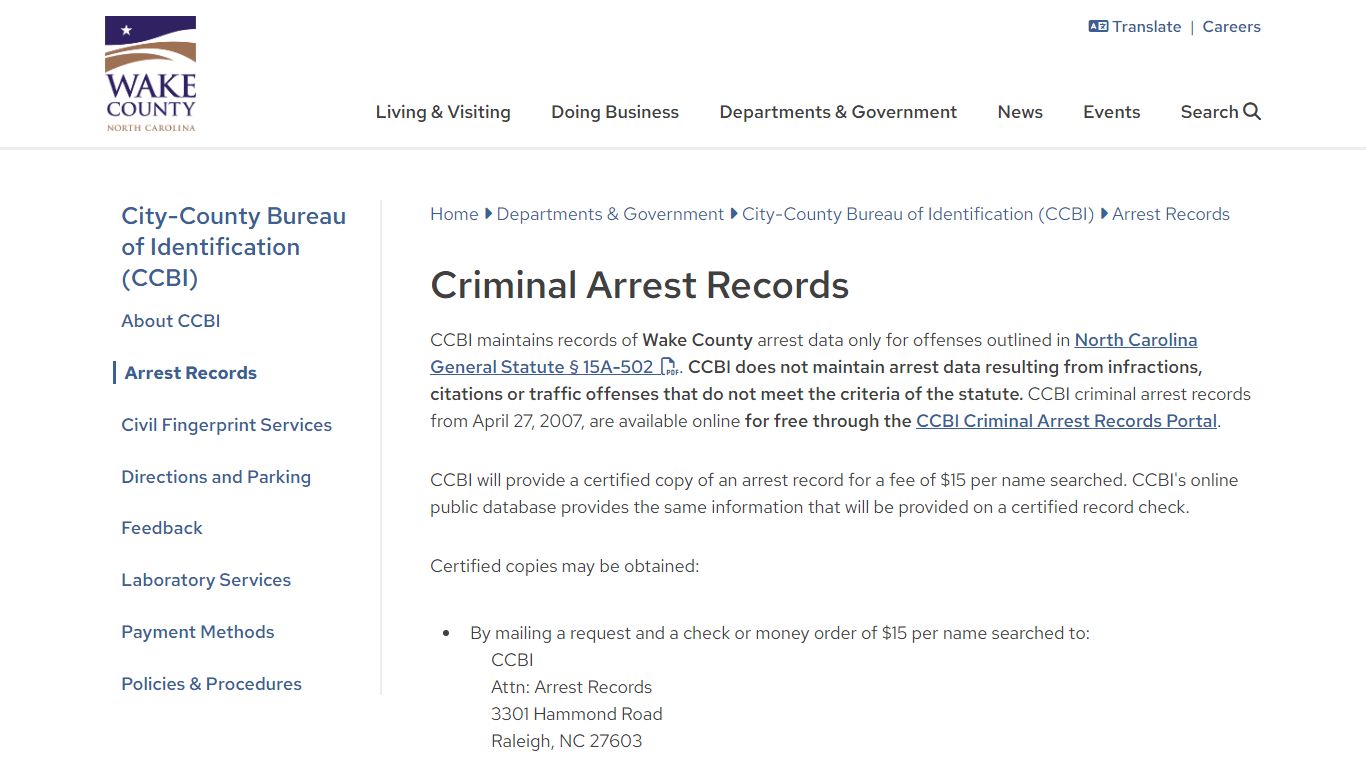 Criminal Arrest Records | Wake County Government